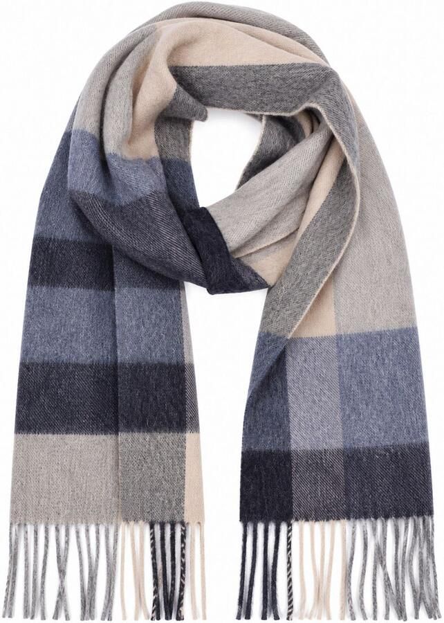 Profuomo Sjaal Lamswol Ruiten Blauw Beige