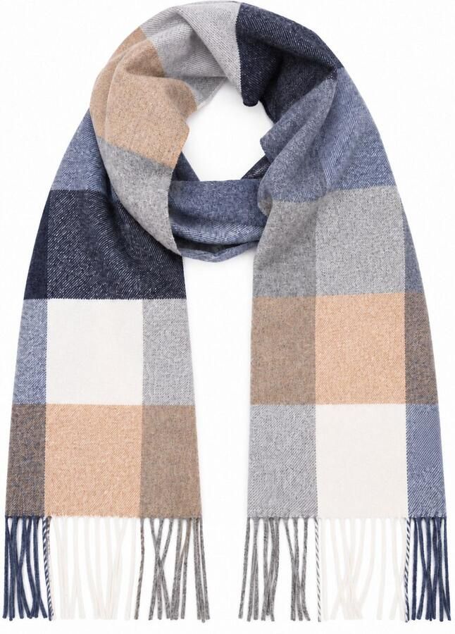 Profuomo Sjaal Lamswol Ruiten Blauw Grijs Beige