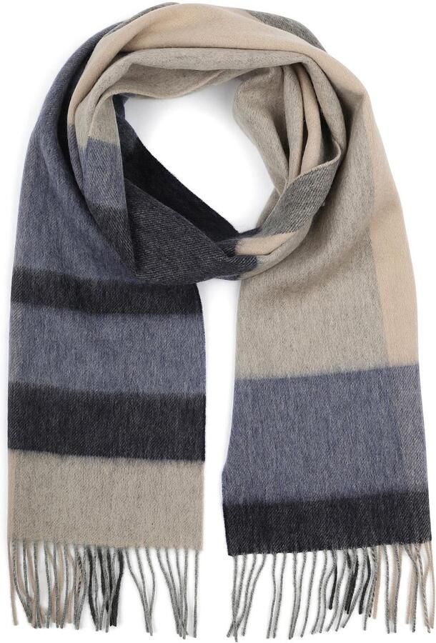 Profuomo Sjaal Wol Colourblock Blauw Grijs Beige