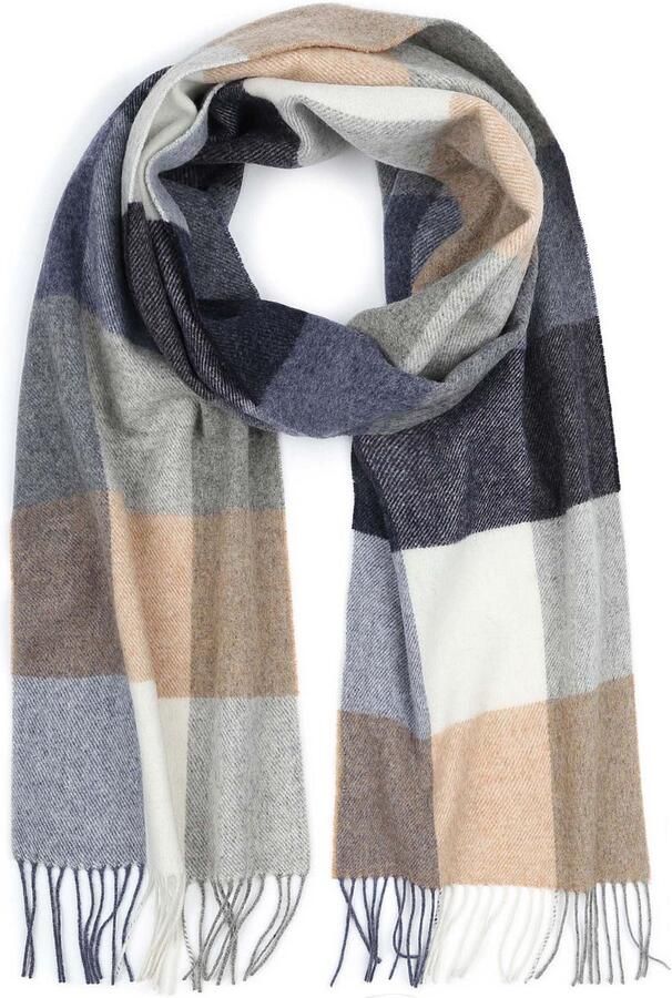 Profuomo Sjaal Wol Ruiten Blauw Grijs Beige