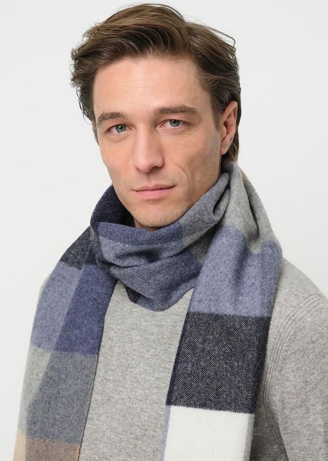 Profuomo Sjaal Wol Ruiten Blauw Grijs Beige - Foto 4