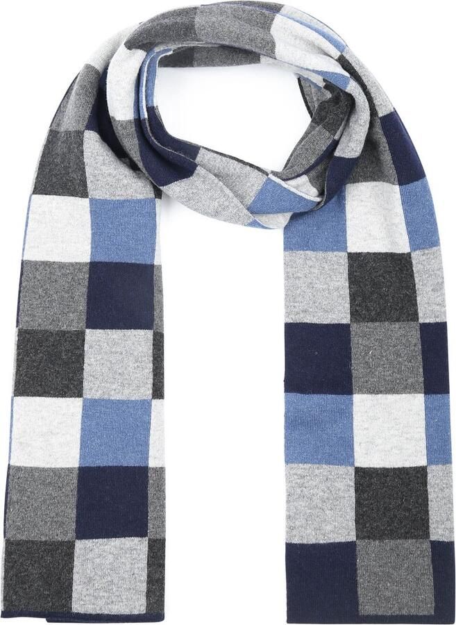 Profuomo Sjaal Wol Ruiten Blauw Grijs - Foto 2
