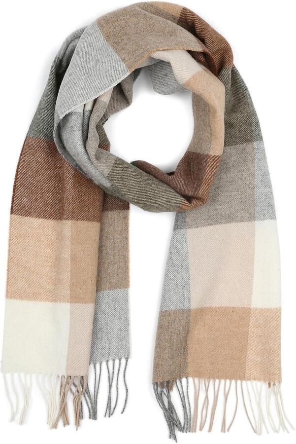 Profuomo Sjaal Wol Ruiten Bruin Grijs Beige