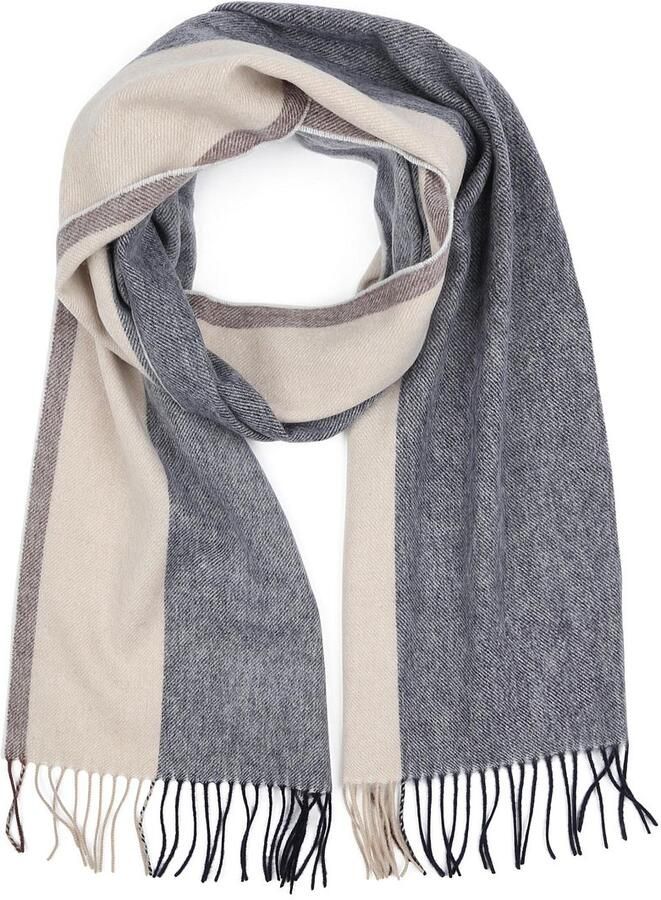 Profuomo Sjaal Wol Stripes Blauw Bruin Beige