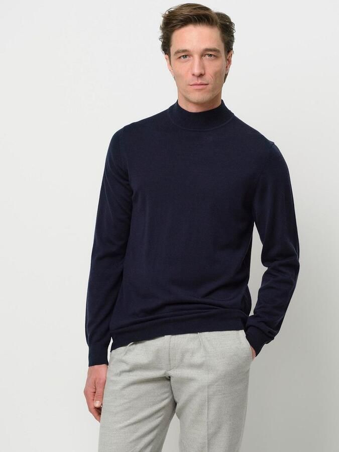 PROFUOMO Heren Truien & Vesten Pullover Mock Neck Merino Donkerblauw - Foto 5