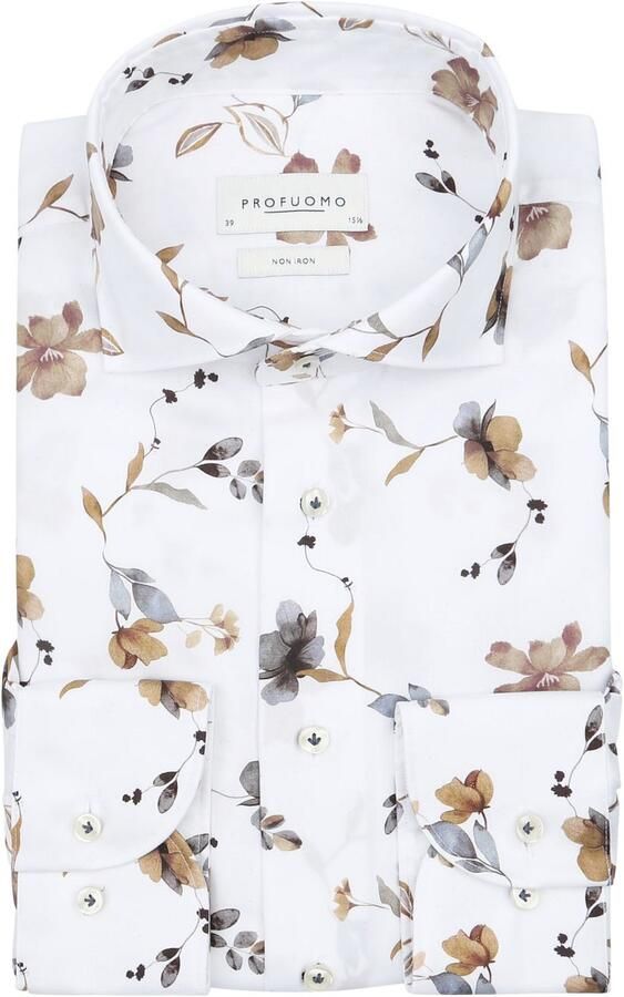 Profuomo Twill Overhemd Bloem Wit