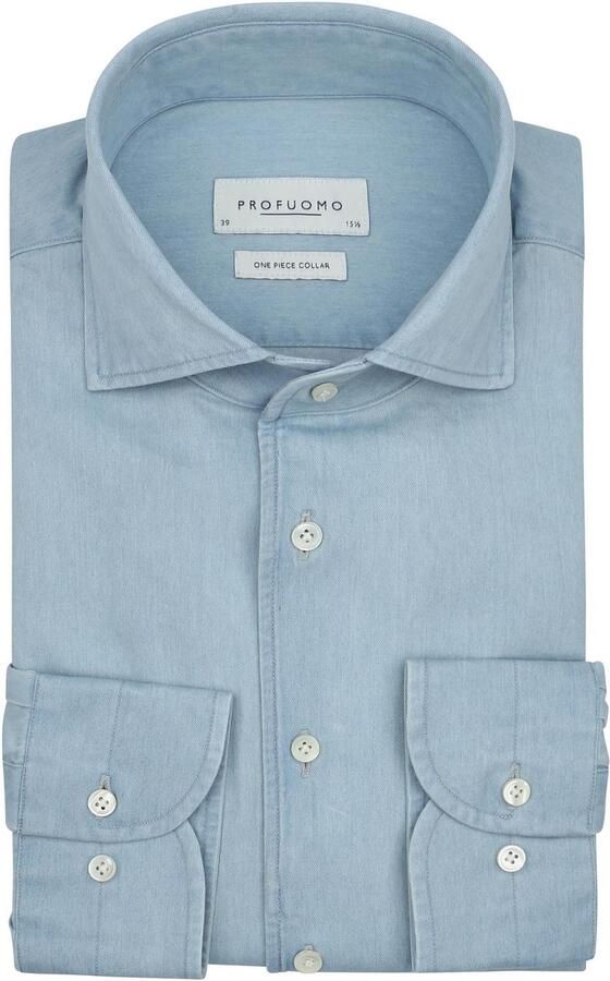 Profuomo Twill Overhemd Denim Lichtblauw