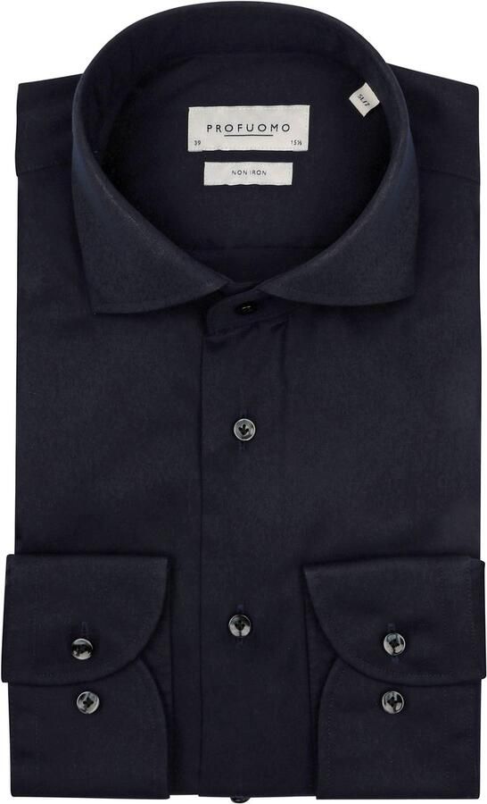 Profuomo Twill Overhemd Sleeve 7 Navy Blauw Heren