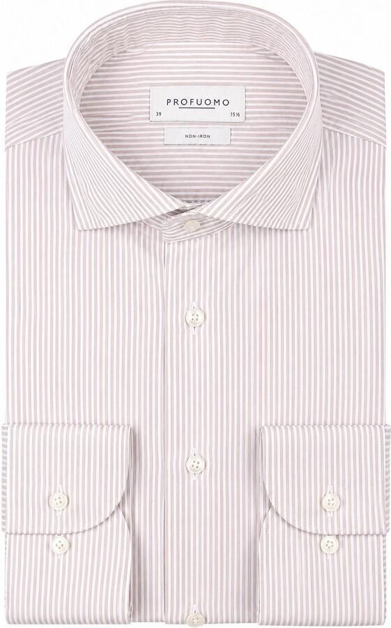 Profuomo Twill Overhemd Strepen Beige