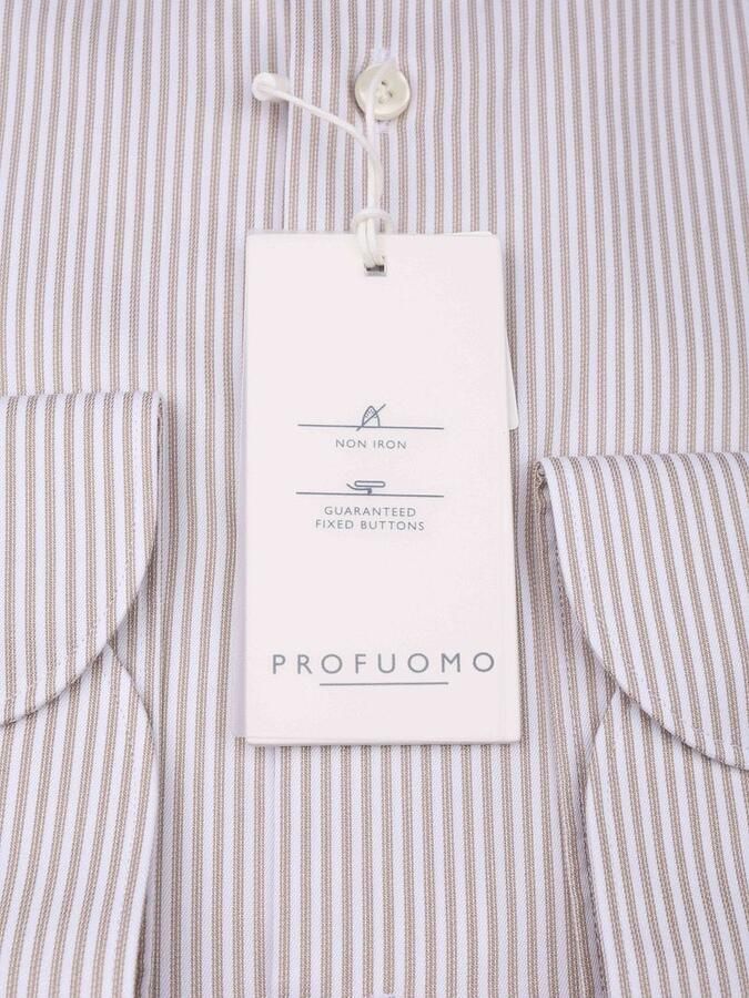 Profuomo Twill Overhemd Strepen Beige - Foto 3