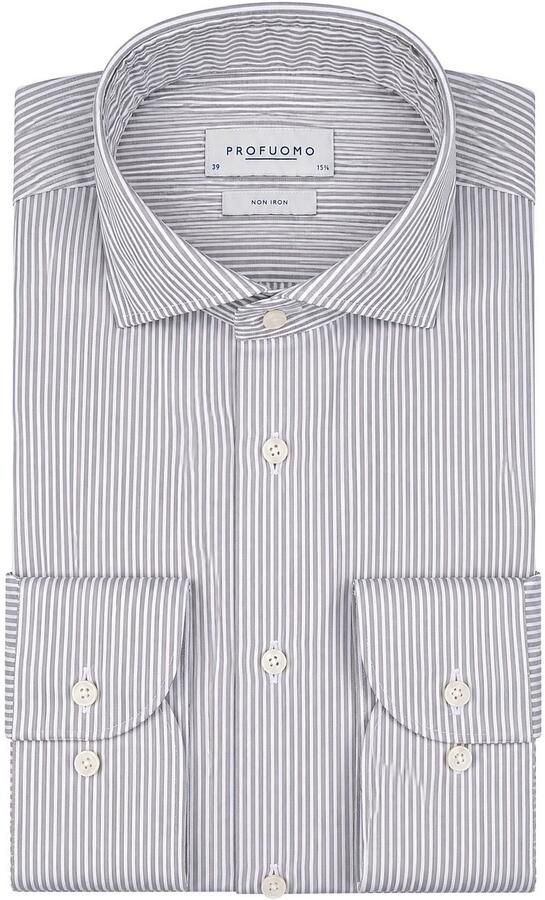 Profuomo Twill Overhemd Strepen Groen