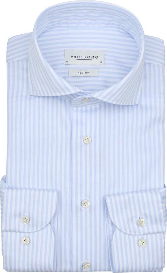 Profuomo Twill Overhemd Strepen Lichtblauw