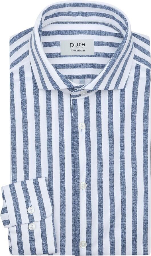 Pure Overhemd Lange Mouw Shirt Linen Optics Streep Blauw