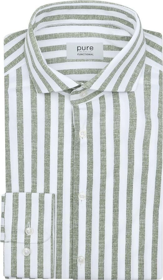 Pure Overhemd Lange Mouw Shirt Linen Optics Streep Groen