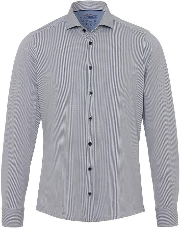Pure Overhemd Lange Mouw The Functional Shirt Patroon Donkerblauw