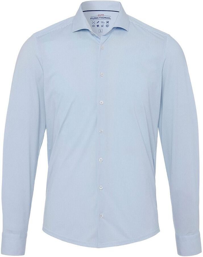 Pure Overhemd Lange Mouw The Functional Shirt Patroon Lichtblauw