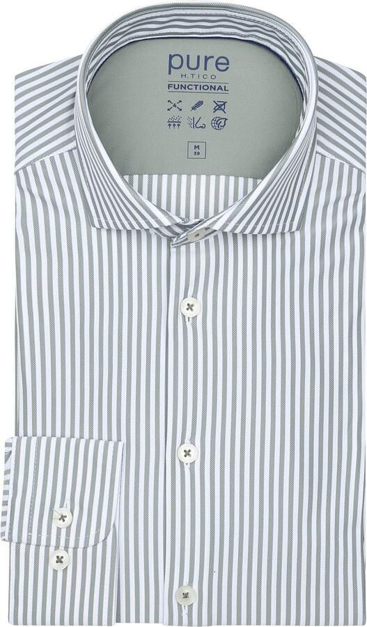 Pure Overhemd Lange Mouw The Functional Shirt Streep Groen