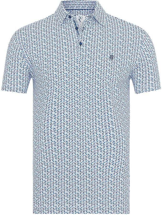 R2 Amsterdam Polo Piqué Print Blauw