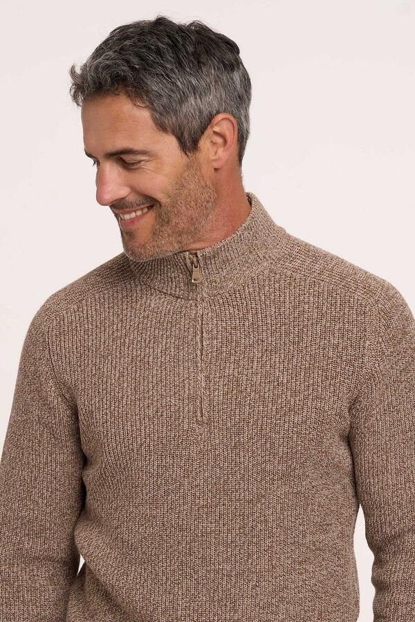 R2 Amsterdam R2 Half Zip Heavyknit Trui Merinowol Lichtbruin - Foto 3