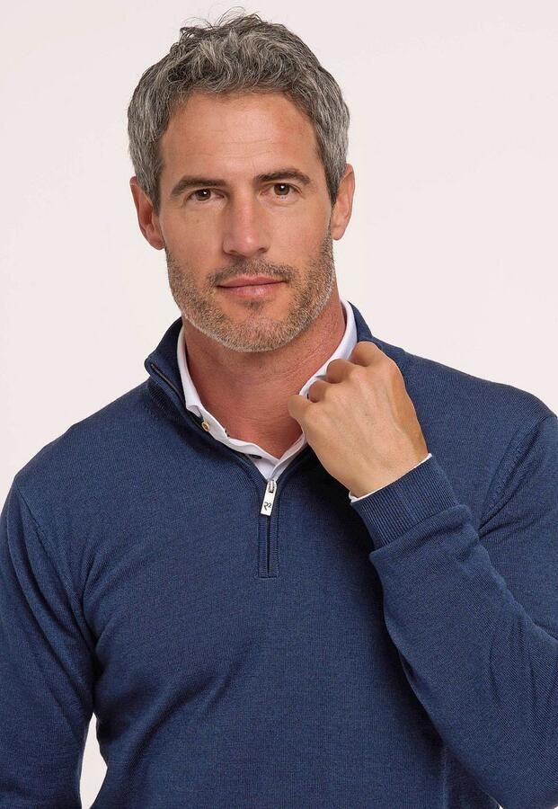 R2 Amsterdam R2 Half Zip Trui Merinowol Navy - Foto 2