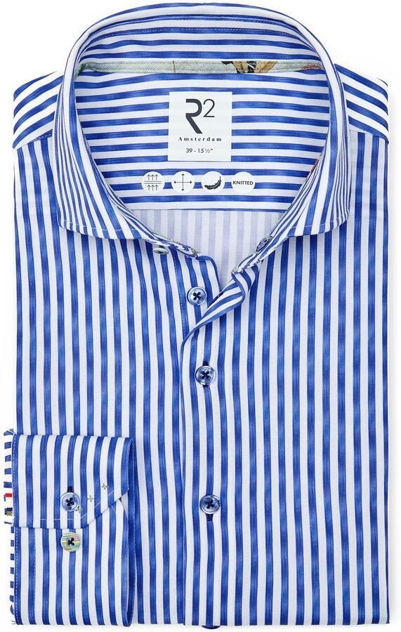 R2 Amsterdam R2 Japanese Knitted Overhemd Streep Blauw