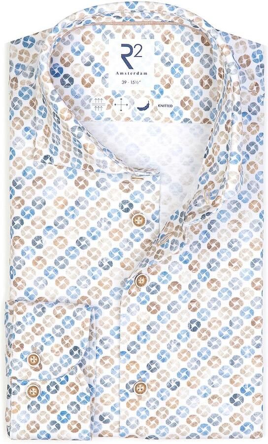 R2 Amsterdam R2 Knitted Overhemd Beige Blauw