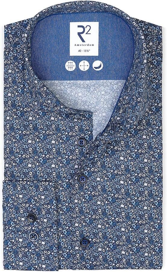 R2 Amsterdam R2 Overhemd Bloemen Blauw