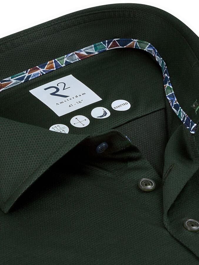 R2 Amsterdam R2 Overhemd Dobby Travel Shirt Donkergroen - Foto 2