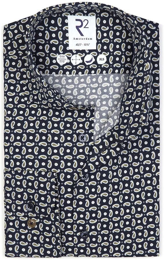 R2 Amsterdam R2 Overhemd Extra Lange Mouwen Paisley Navy
