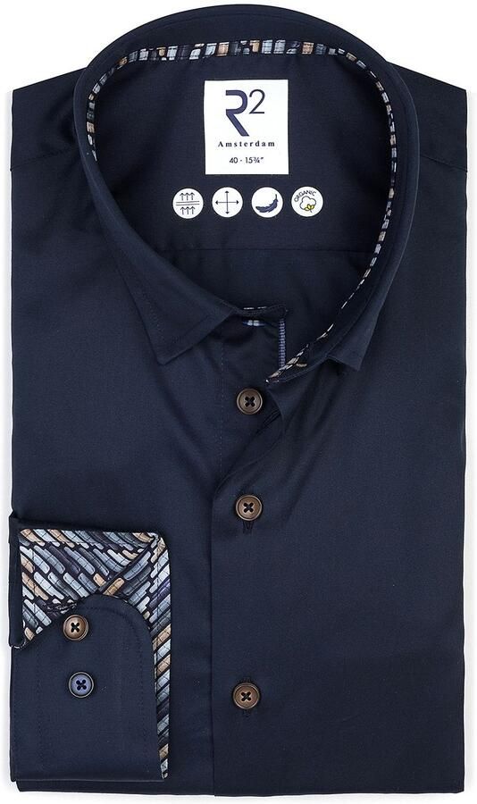 R2 Amsterdam R2 Overhemd Fine Twill Contrast Navy