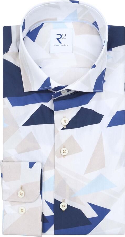 R2 Amsterdam R2 Overhemd Geometrical Print Blauw