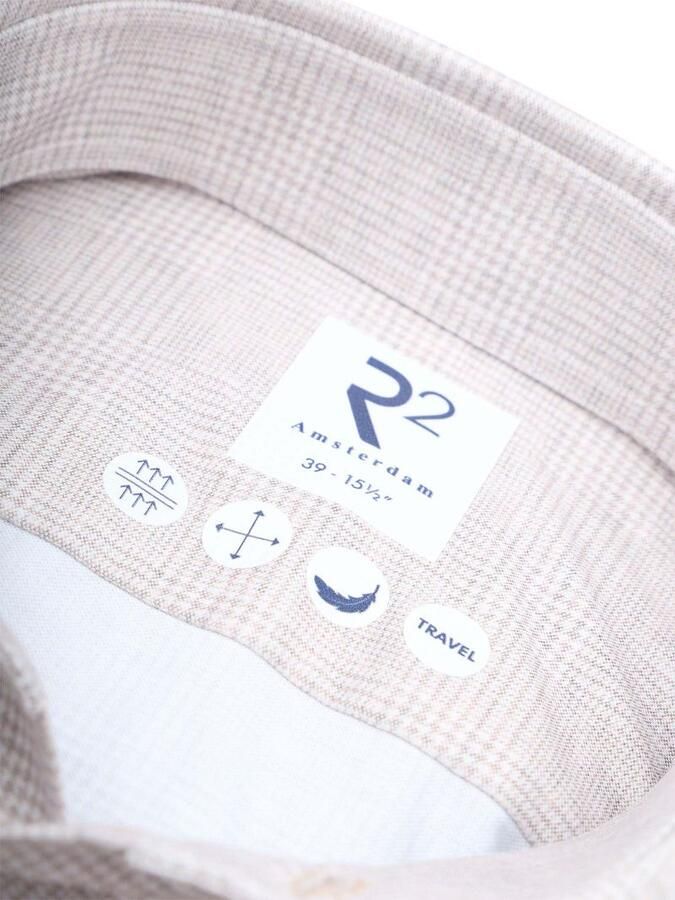 R2 Amsterdam R2 Overhemd Glenchek Travel Beige - Foto 3