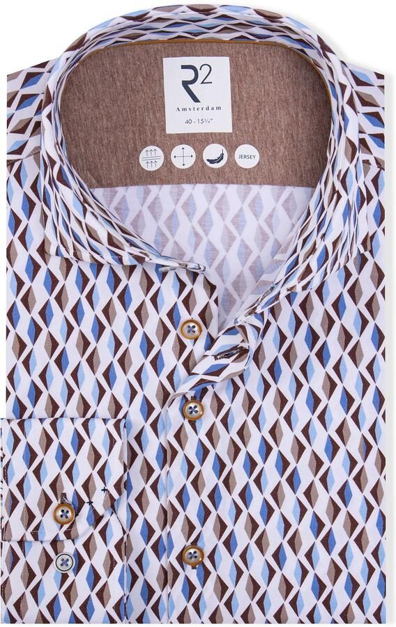 R2 Amsterdam R2 Overhemd Jersey Retro Print Beige Blue