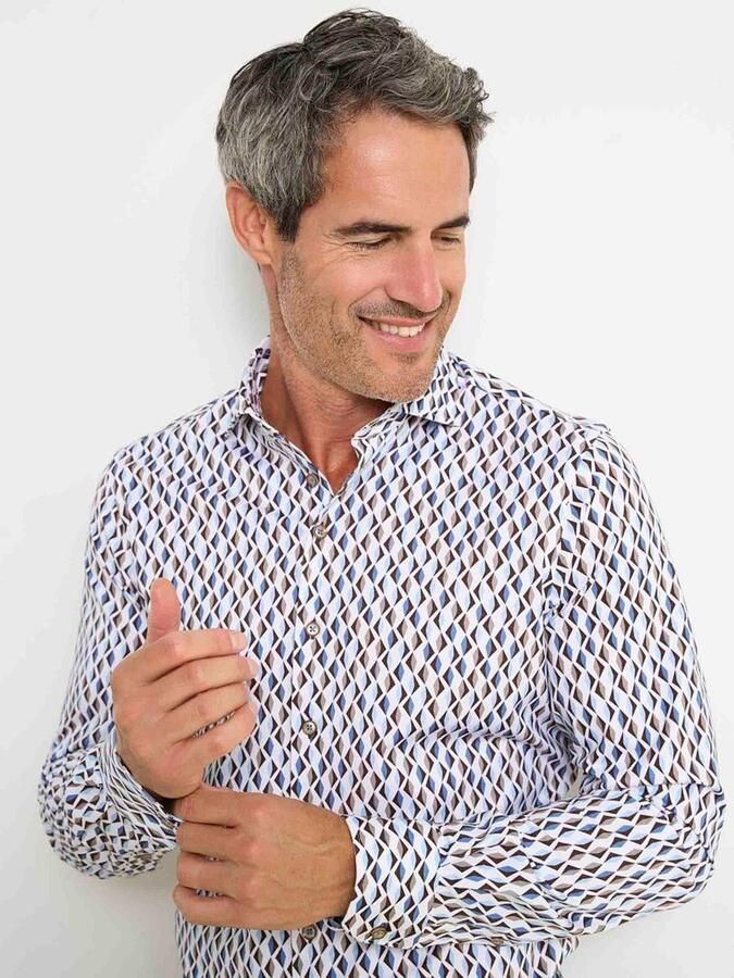 R2 Amsterdam R2 Overhemd Jersey Retro Print Beige Blue - Foto 3