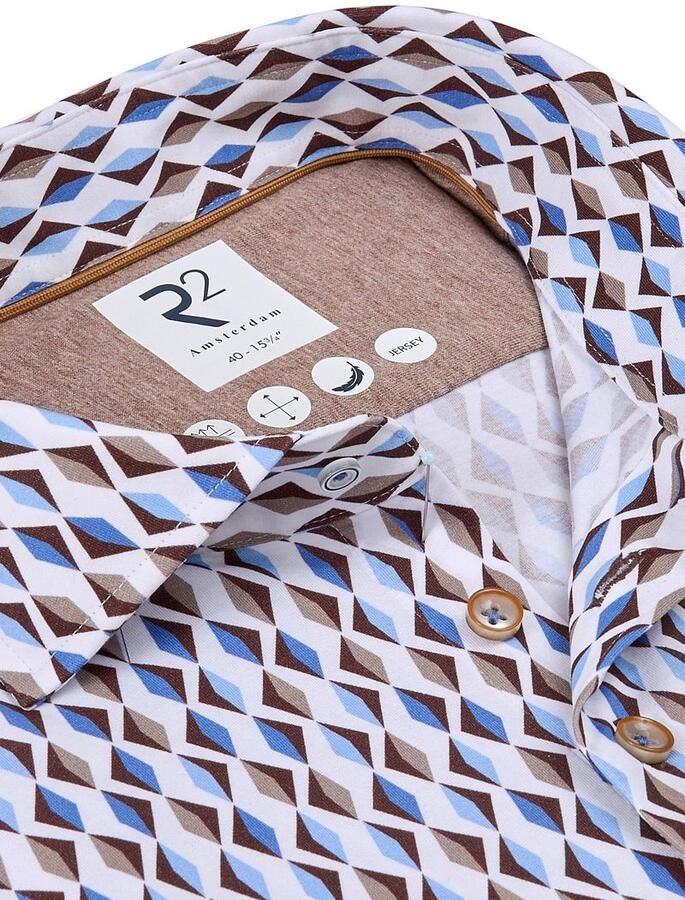 R2 Amsterdam R2 Overhemd Jersey Retro Print Beige Blue - Foto 2