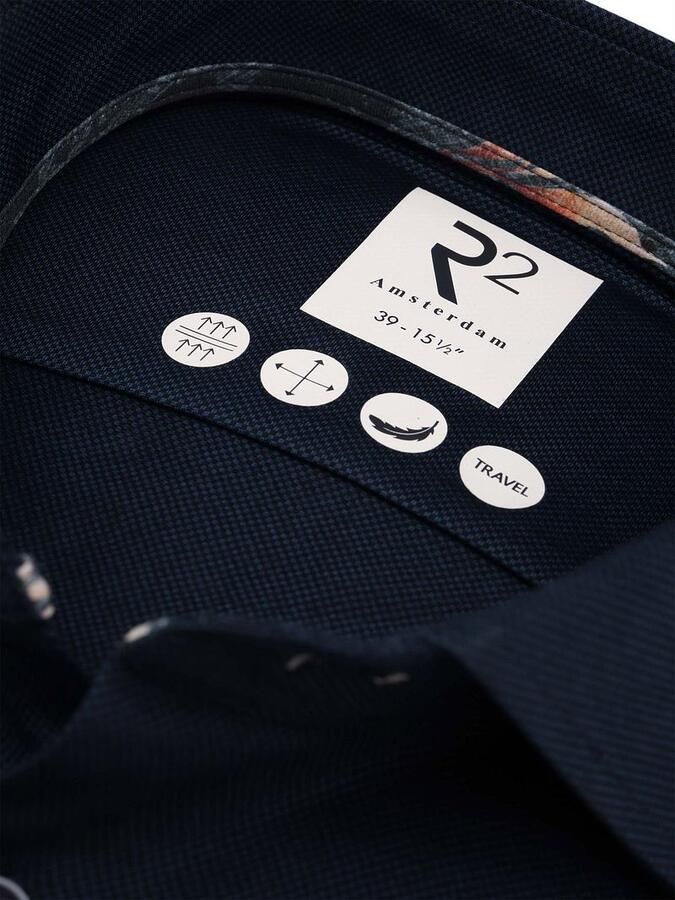 R2 Amsterdam Overhemd Lange Mouw R2 Overhemd Knitted Dobby Navy - Foto 3