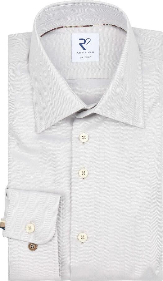 R2 Amsterdam Overhemd Lange Mouw R2 Overhemd Knitted Herringbone Beige