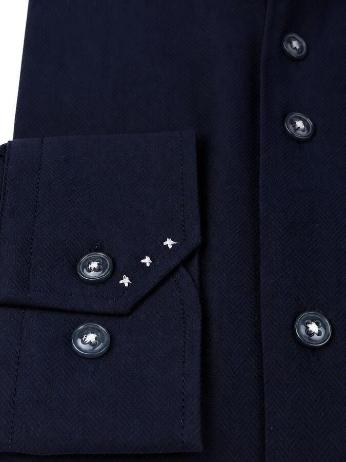 R2 Amsterdam Overhemd Lange Mouw R2 Overhemd Knitted Herringbone Navy - Foto 2