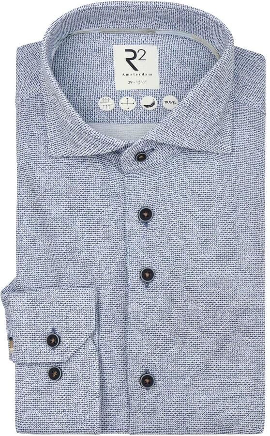 R2 Amsterdam Overhemd Lange Mouw R2 Overhemd Knitted Sorona Blauw