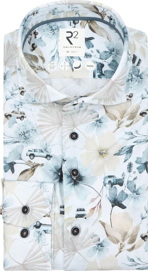 R2 Amsterdam Overhemd Lange Mouw R2 Overhemd Knitted Sorona Bloemenprint Beige