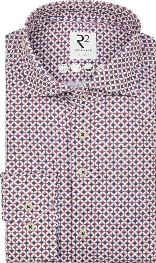 R2 Amsterdam Overhemd Lange Mouw R2 Overhemd Knitted Sorona Print Mauve