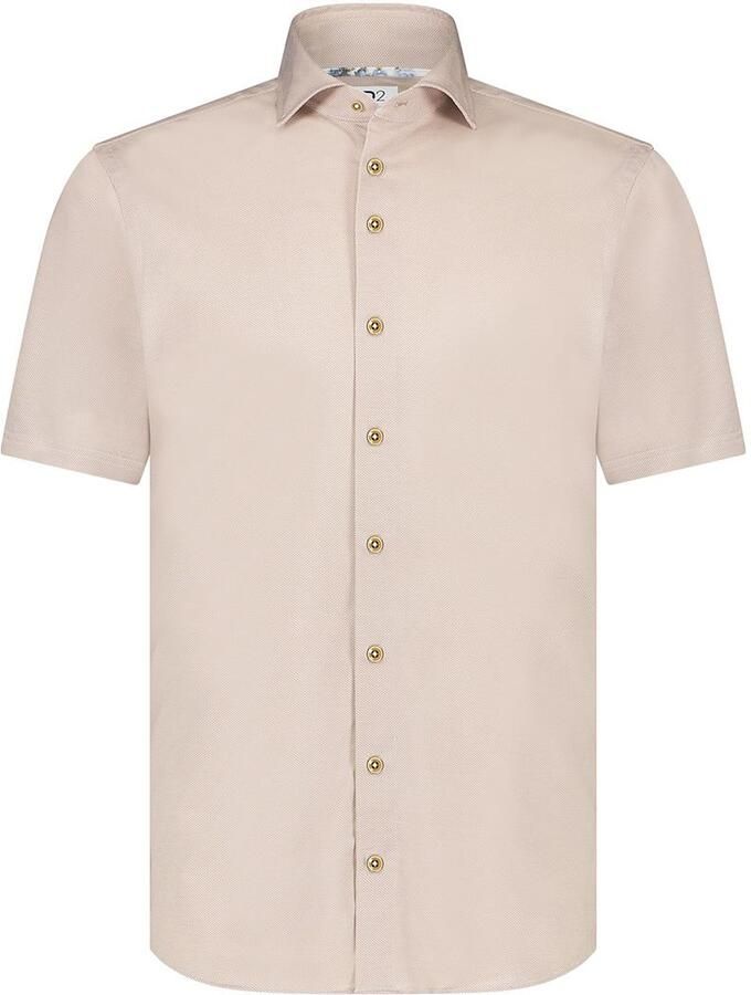 R2 Amsterdam R2 Overhemd Korte Mouwen Knitted Piqué Beige