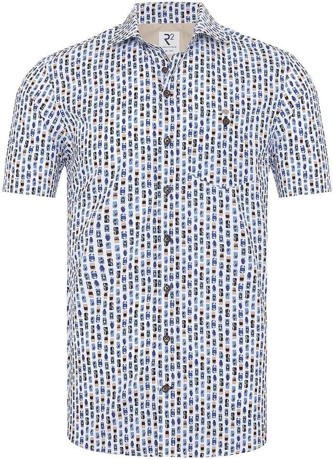 R2 Amsterdam R2 Overhemd Korte Mouwen Print Auto Blauw