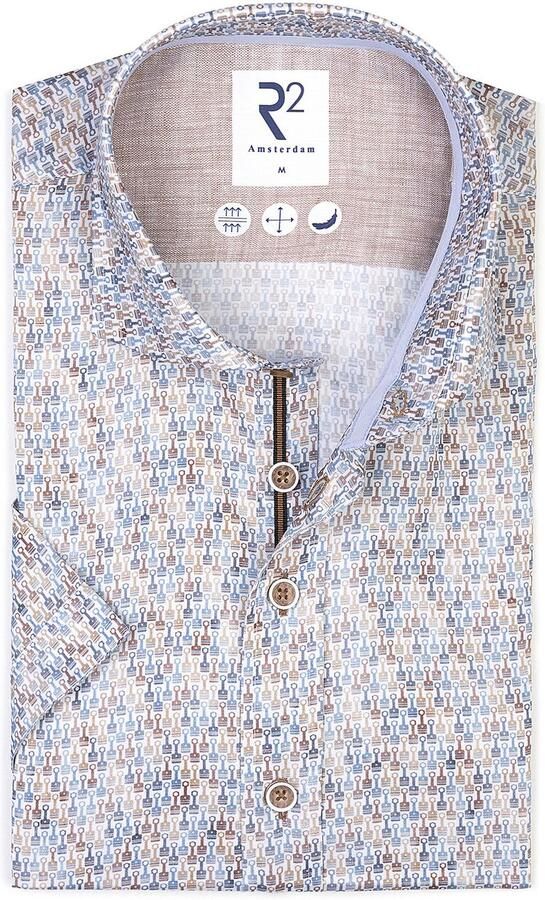 R2 Amsterdam R2 Overhemd Korte Mouwen Print Blauw