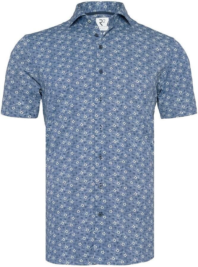 R2 Amsterdam R2 Overhemd Korte Mouwen Print Donkerblauw
