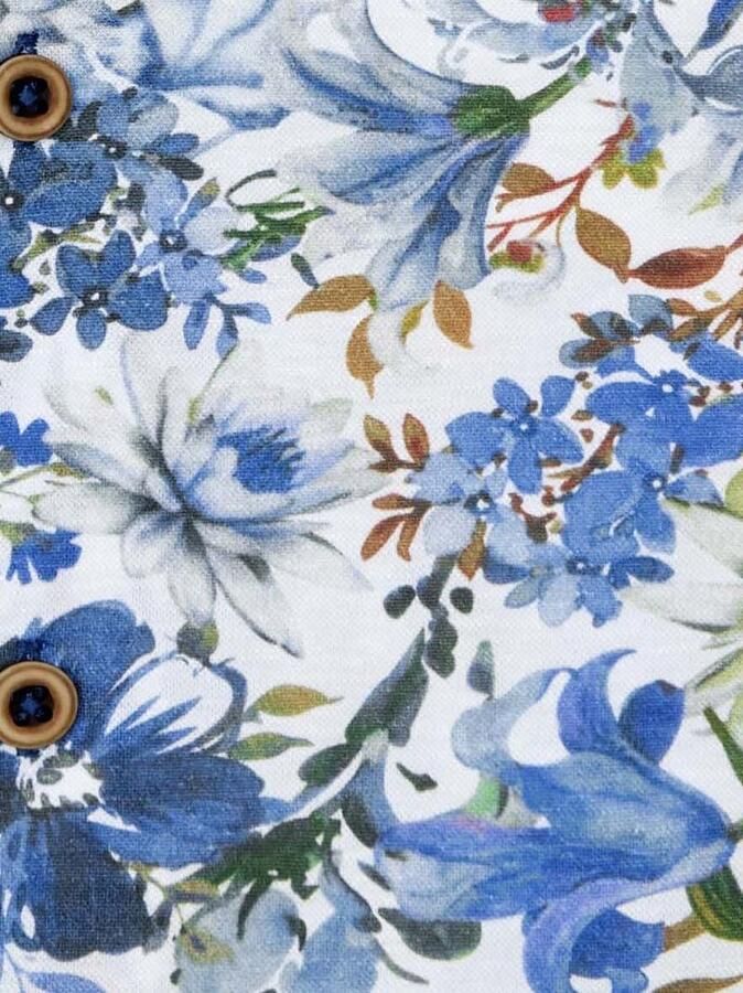 R2 Amsterdam R2 Overhemd Linnen Blend Bloemenprint Blauw - Foto 2