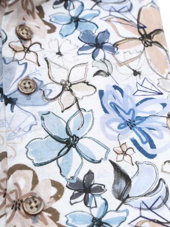 R2 Amsterdam R2 Overhemd Linnen Blend Flowers Blauw Beige - Foto 4