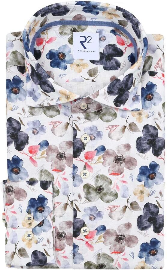 R2 Amsterdam R2 Overhemd Linnen Blend Flowers Multicolour