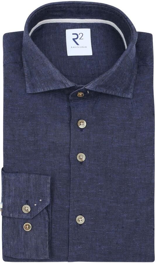 R2 Amsterdam R2 Overhemd Linnen Blend Navy