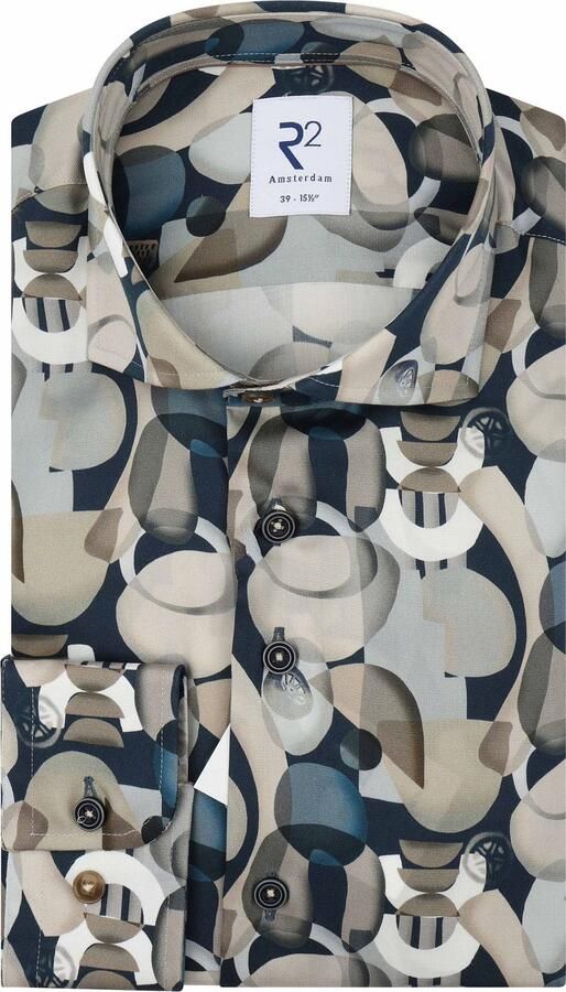 R2 Amsterdam Overhemd Lange Mouw R2 Overhemd Lyocell Print Blauw